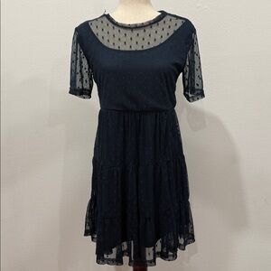 Love By Design Navy Sheer Polka Dot Dress